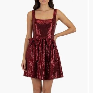 Lush Red Sequin Party Dress Mini NWT Hip Bows